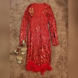 Red Sequined Pencil Dress